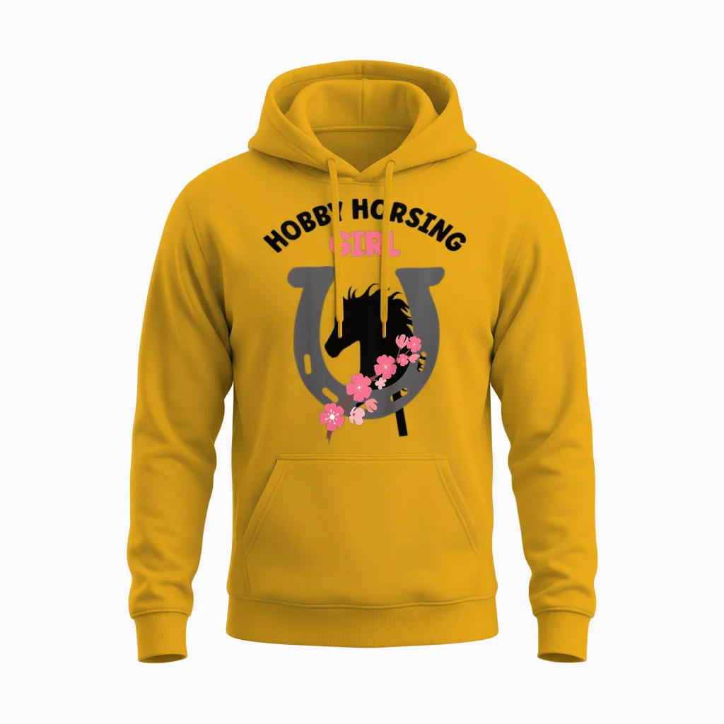 Hobby Horsing Girl Pferde Mädchen Hufeisen Steckenpferde Unisex Hoodie in Gold