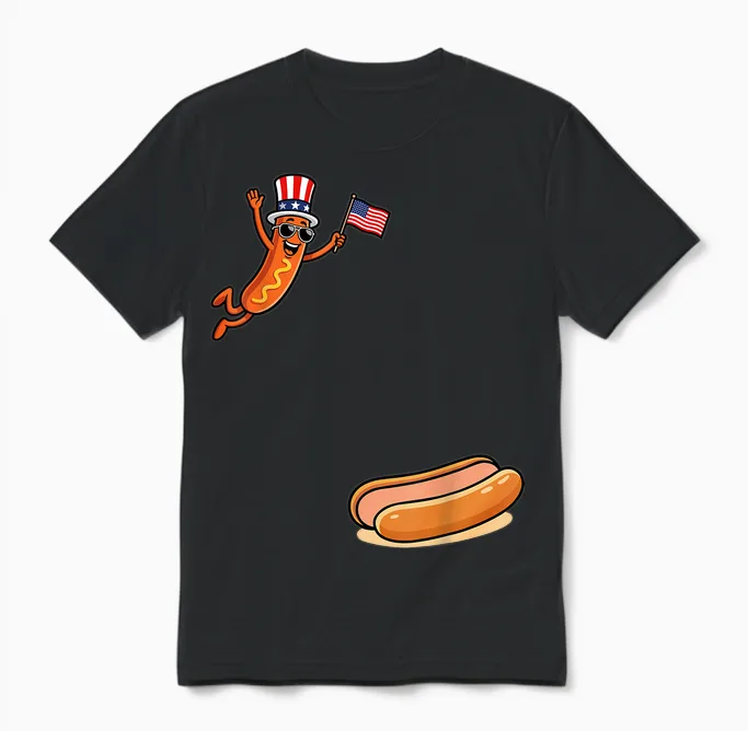 Hotdog Freedom Dive Funny Uncle Sam Hot Dog Jumping into Bun Unisex T-Shirt in Black