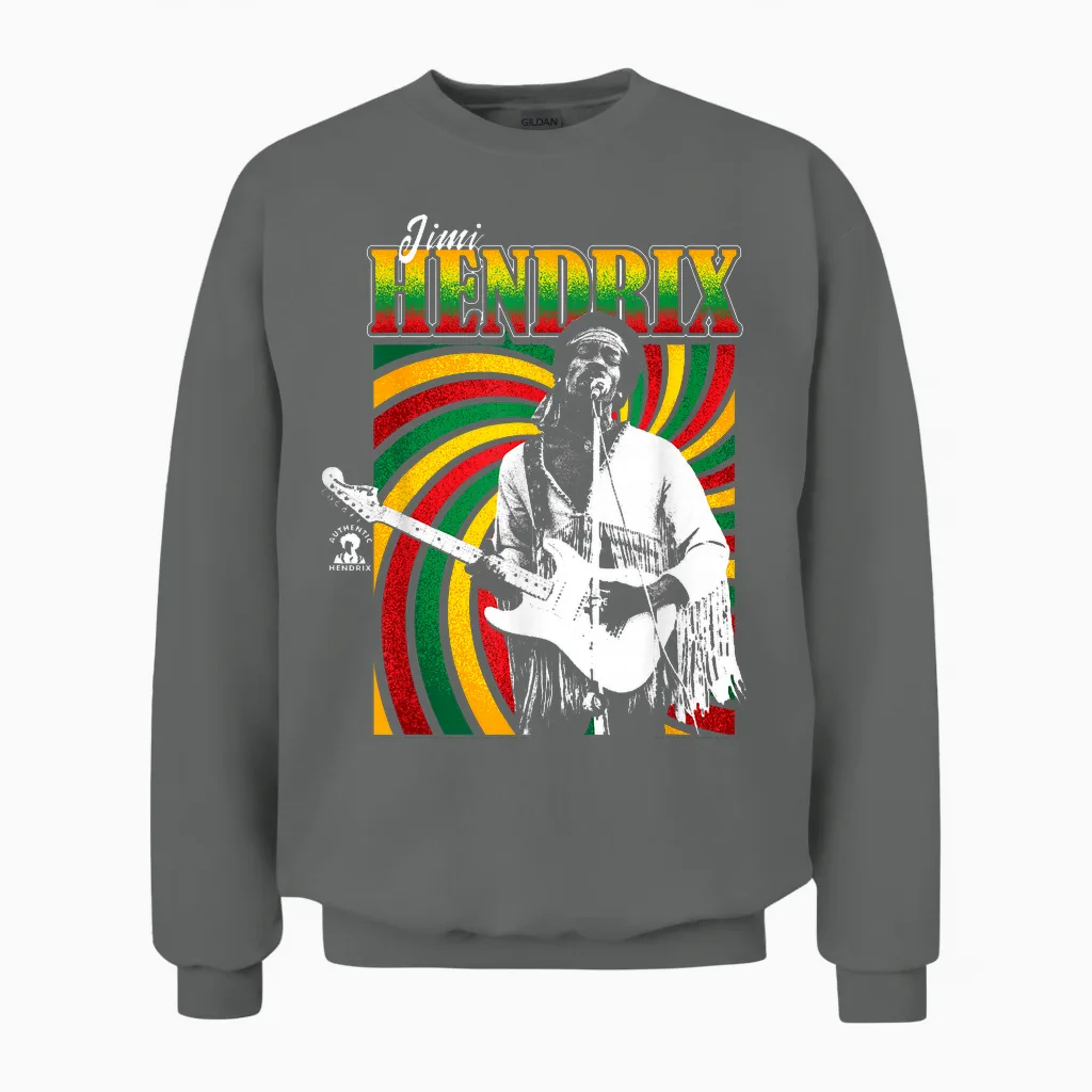 Jimi Hendrix Reggae Swirl on Stage Vintage Band Unisex Sweatshirt in Graphite Heather
