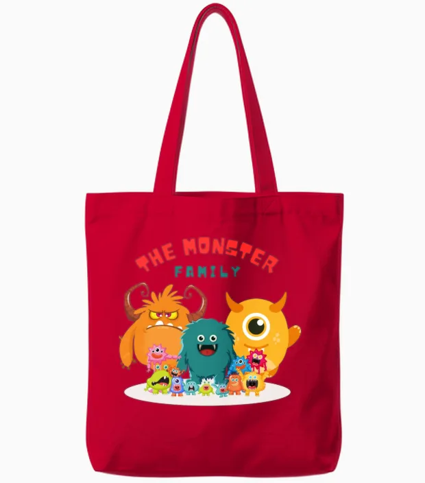 The Monster Family Tote Bags in Red