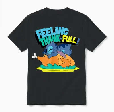 Amazon Essentials Stitch Thanksgiving Turkey Feeling Thank-Full Unisex T-Shirt - Black
