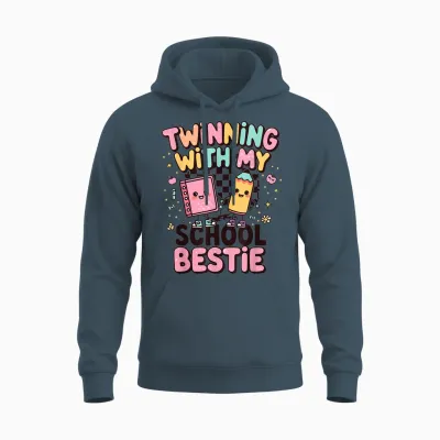 Twinning with My School Bestie Cute Matching Friend Twin Day Unisex Hoodie - Dark Heather