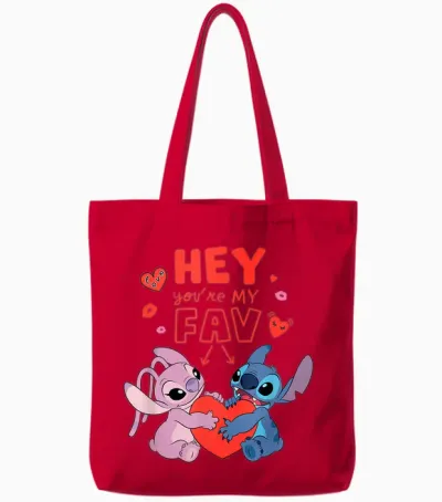 Disney Stitch & Angel Hey You're My Fav Love Valentine's Day Tote Bags - Red