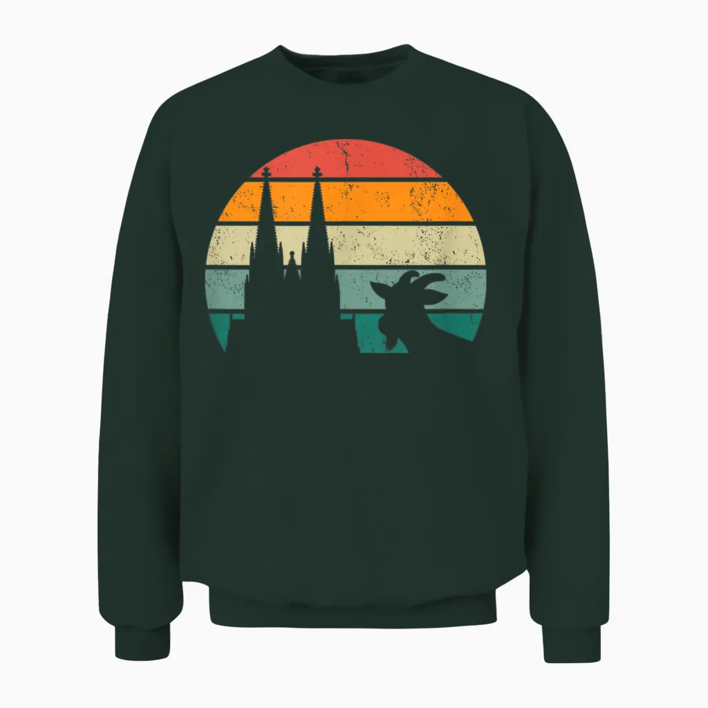Cologne, My Town! Geißbock with Cathedral and Moon. Cologne Pride T-Shirt, Black Unisex Sweatshirt in Forest