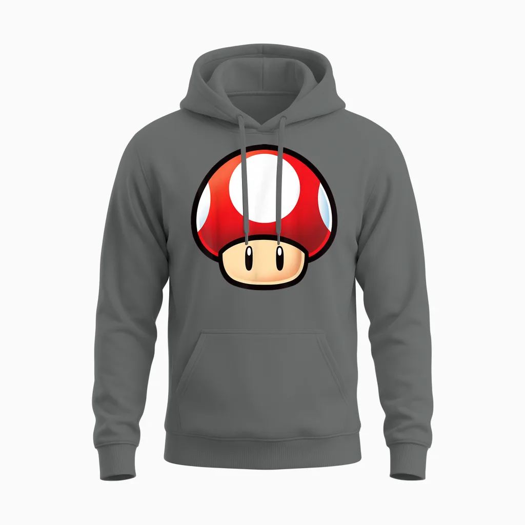 Super Mario Red Mushroom Big Face Unisex Hoodie in Graphite Heather