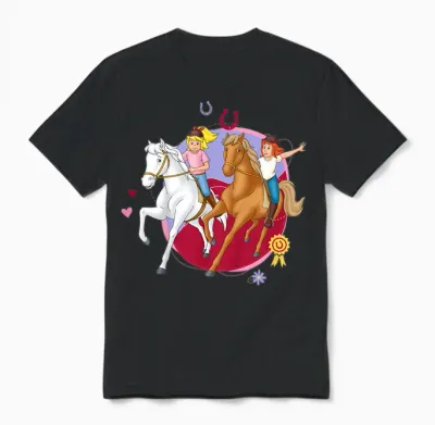 Kinder Bibi & Tina - Pferde Ausritt Unisex T-Shirt - Black