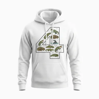 Crocodile 4ème Anniversaire 4 Ans Garçon Fille Alligator Unisex Hoodie - White