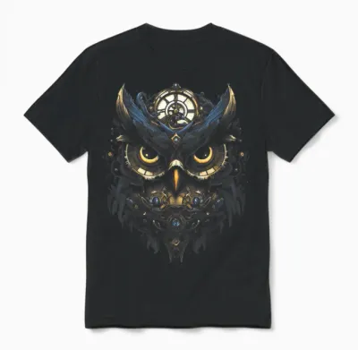 Steampunk Mechanical Owl Victorian Bird T-Shirt, Black Unisex T-Shirt - Black