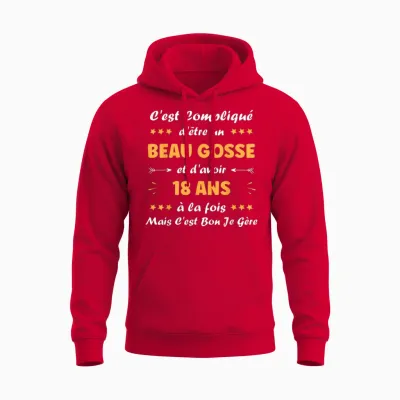 Beau Gosse 18 Years Teen Funny Birthday Boy 18 Years T-Shirt, Black, S Unisex Hoodie - Red