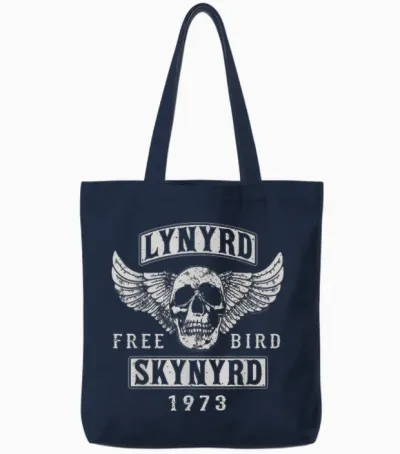 Lynyrd Skynyrd - Free Bird Skull 1973 Tote Bags - Navy