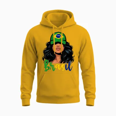 Brasileira Girl Brazil Flag Proud of Brazil Unisex Hoodie - Gold
