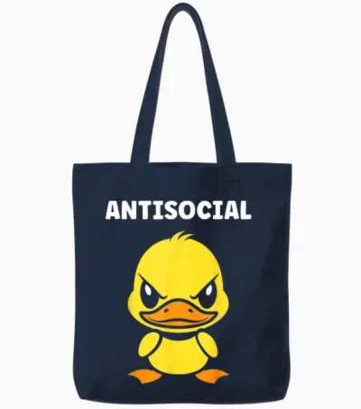 Humour Simple Canard Mignon Grognon Drole Antisocial Tote Bags - Navy