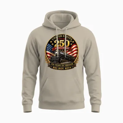 Big Boy 4014 Train 4th of July America 250th Anniversary Unisex Hoodie - Sand