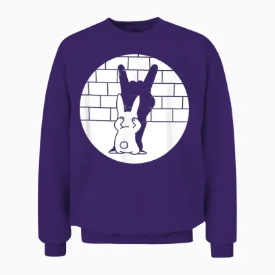 Funny Easter Bunny Heavy Metal Fan Rock Festival Rabbit T-Shirt, Black Unisex Sweatshirt - Purple