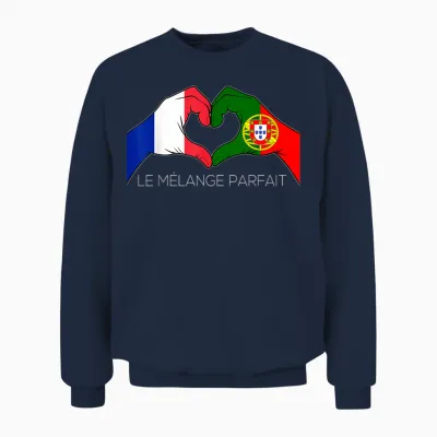 France and Portugal French Portuguese Le Mélange Parfait Coeur T-Shirt, Black, S Unisex Sweatshirt - Navy