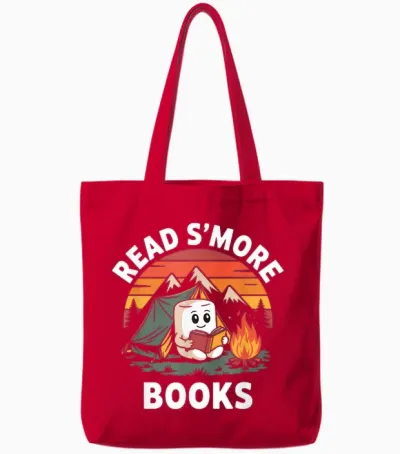 Read S'more Books Cute Campfire | Reading Book Lovers Tote Bags - Red