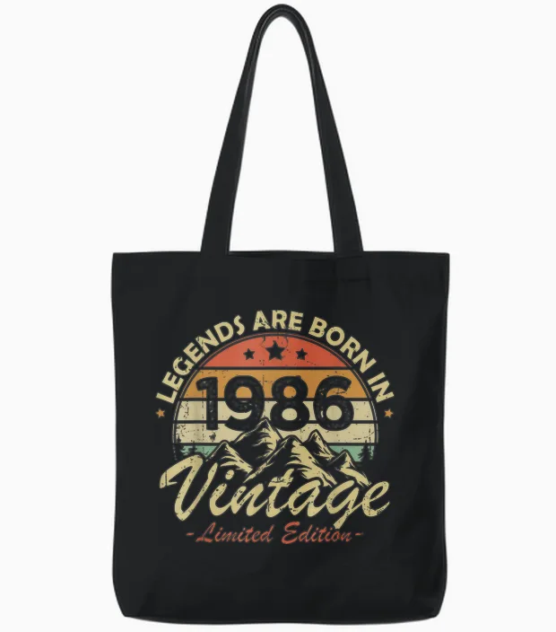 Legends Are Born in 1986 Birthday Gift 40 Years Tote Bags in Black