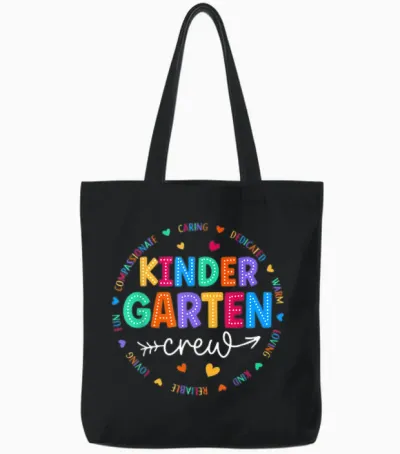 Kindergarten Crew Back to School Kindergarten Teacher Tote Bags - Black