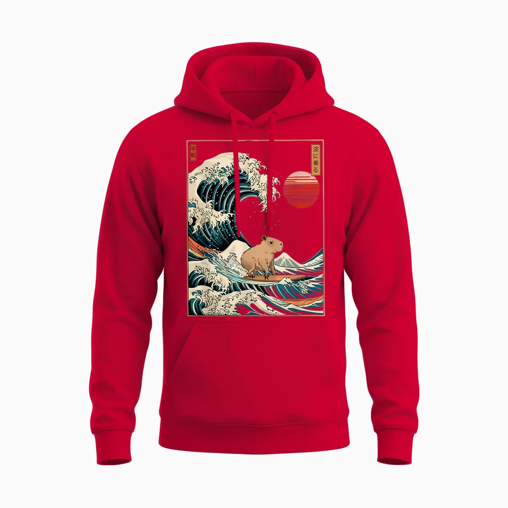 Capybara Cabybara Japanese Wave for Men, Women, Unisex Hoodie in Red