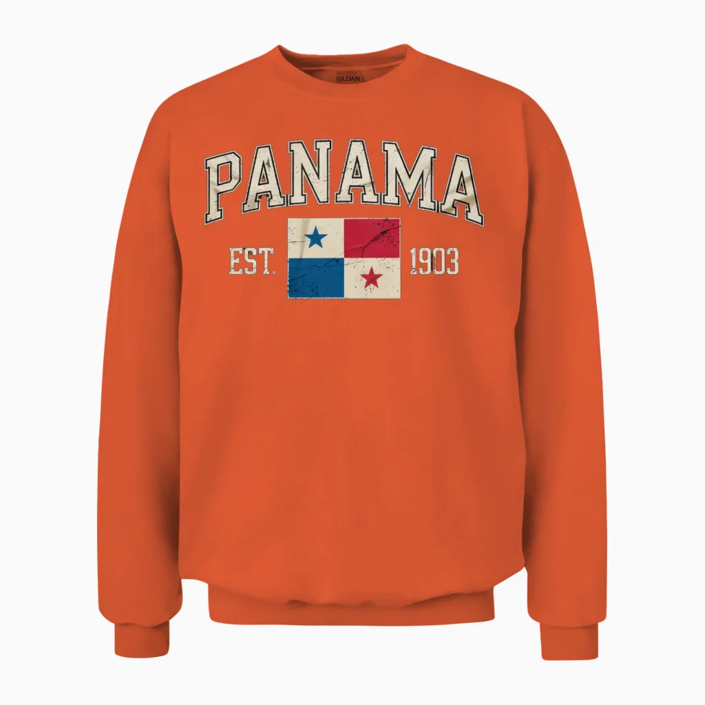 Panama Est 1903 Distressed Flag Design Unisex Sweatshirt in Orange