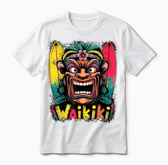 Mask Vintage Waikiki Tiki Surfer Hawaii Tropical Retro Unisex T-Shirt in White