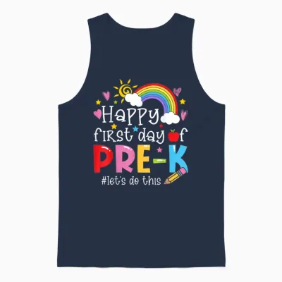 Happy First Day of Pre-K Pencil Teacher Kids Back to School Unisex Tank Top - Navy