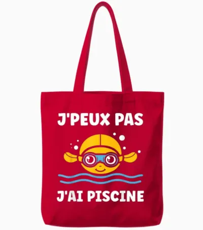 Funny Swimming Quote Je Peux Pas J'ai Piscine Tote Bags - Red