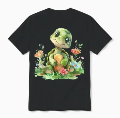Baby Schildkröte Mit Blumen Süße Kröte Mädchen Tochter Sohn Unisex T-Shirt - Black