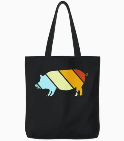 Pig Retro Tote Bags - Black