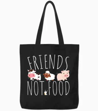 Friends Not Food Animal Lover Veggie Cute Vegan Tote Bags - Black