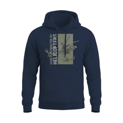 Easily Distracted by Helicopters Funny Military Unisex Hoodie - Navy