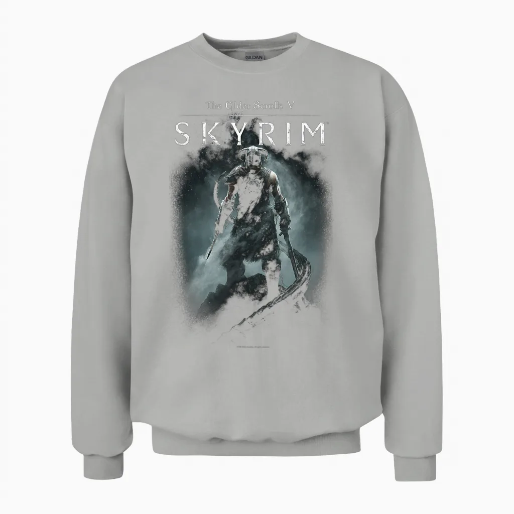 Ripple Junction X Elder Scrolls Dragonborn in Silhouette T-Shirt, Black Unisex Sweatshirt in Ash