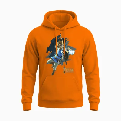 Legend of Zelda Breath of the Wild Link Archer Jump Shot C1 Unisex Hoodie - Safety Orange
