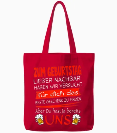 Nachbar Geschenk Lustig & Prost Auf Die Nachbarn Birthday Dear Neighbour T-Shirt, Men, Boys, Unisex, Short Sleeve, T-Shirt, Black, S, Eu 38/40 Tote Bags - Red