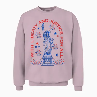 Retro Funny 4th of July with Liberty and Justice for All Unisex Sweatshirt - Light Pink
