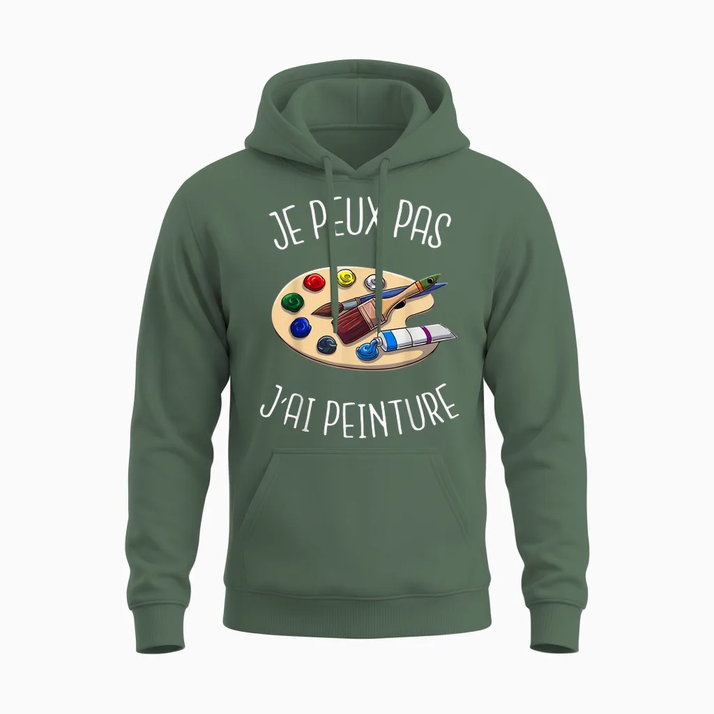 Je Peux Pas J'ai Painting Humour Gift of Painter T-Shirt, Black, S Unisex Hoodie in Military Green