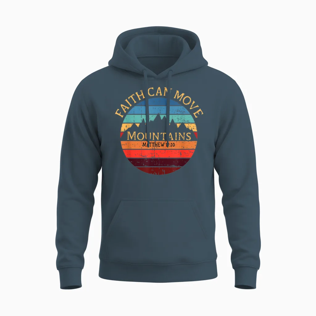 Faith Can Move Mountains Christian Bible T-Shirt, Black Unisex Hoodie in Dark Heather