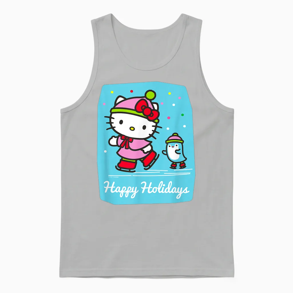 Hello Kitty Happy Holiday Ice Skating Unisex Tank Top in Ash