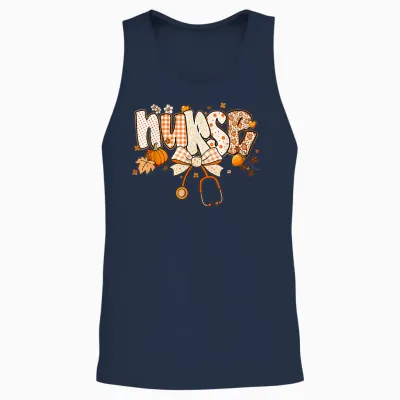 Retro Pumpkin Nurse Life Stethoscope Fall Autumn Funny Nurse Unisex Tank Top - Navy