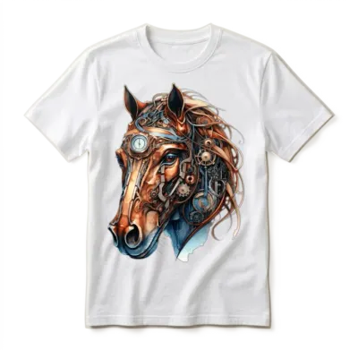 Steampunk Horse, Artistic Horse Graphic Unisex T-Shirt - White