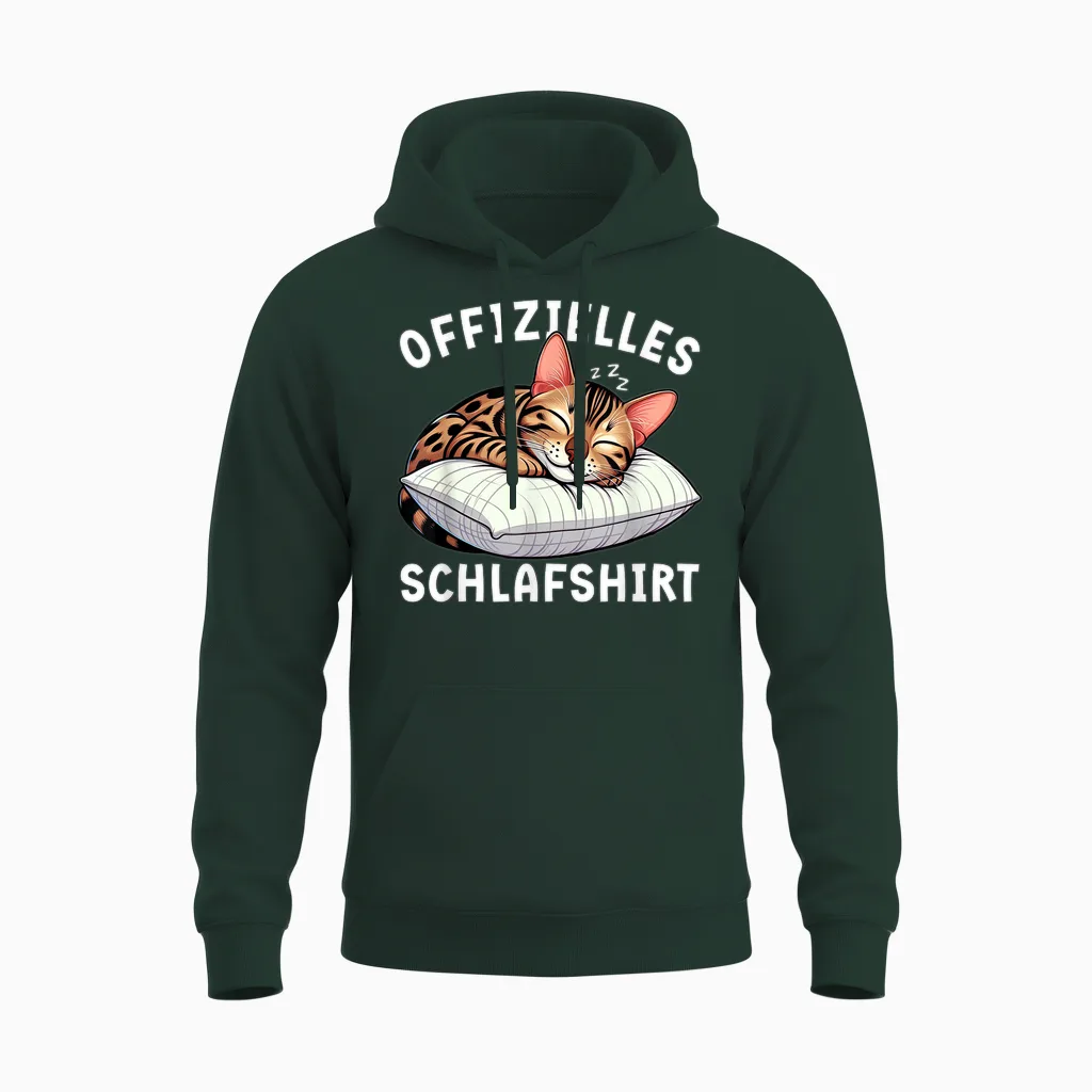 Offizielles Schlafshirt Bengal Katze Nickerchen Schlafanzug Unisex Hoodie in Forest