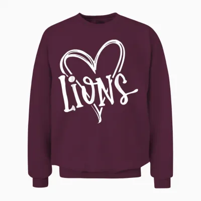 Lions School Sports Fan Team Spirit Heart Design Unisex Sweatshirt - Maroon