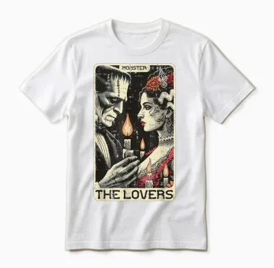 Halloween the Lovers Tarot Card Frankenstein Bride Men Women Unisex T-Shirt - White
