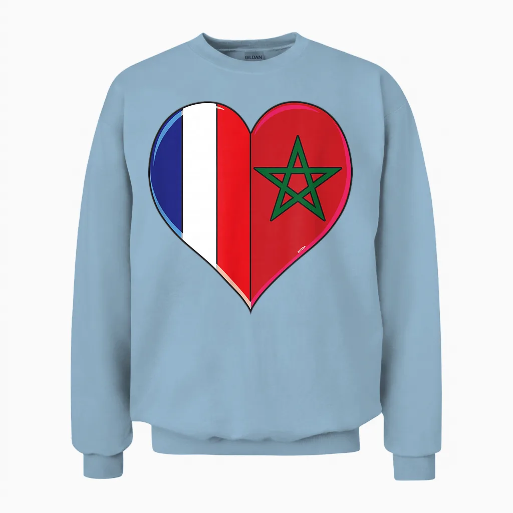 Joli Drapeau France Maroc Fierté Fans Français Marocains Unisex Sweatshirt in Light Blue
