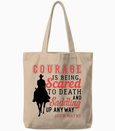 Courage Saddle Up Horse Cowboy Tote Bags - Natural