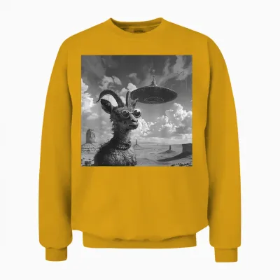 Ziegenbock Mit Ufo, Alien, Lustiges Ziegenbock Unisex Sweatshirt - Gold