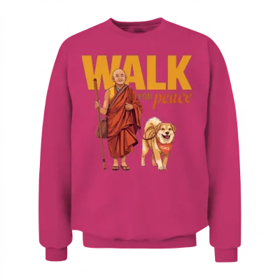 Walk for Peace: Monk and Dog Aloka Unisex Sweatshirt - Heliconia