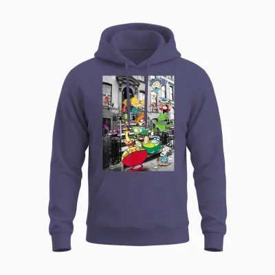 Nickelodeon Classic Nicktoons Hanging on Stoop Unisex Hoodie - Heather Sport Dark Navy