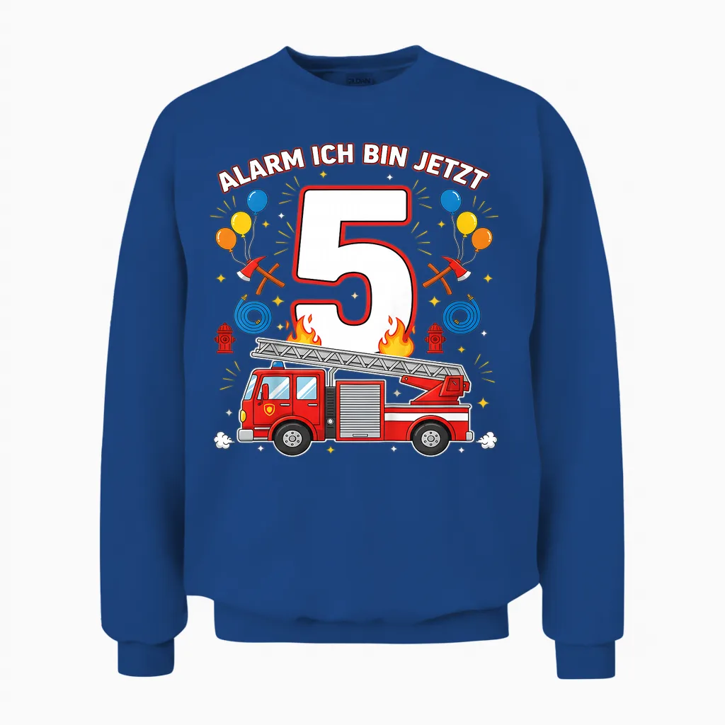 Alarm Ich Bin Jetzt 5 Feuerwehr Auto Kinder Geburtstag Unisex Sweatshirt in Royal