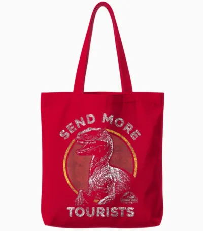 Jurassic Park Send More Tourists Raptor T-Shirt Small Tote Bags - Red
